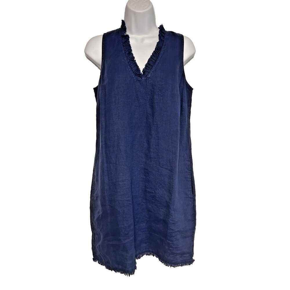 Tommy Bahama 2 Palms Ruffle Shift Dress Size XS Linen Island Navy NWT $128